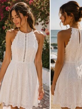 Matt Midnight Doll Ivory Eyelet Lace Halter Dress size small